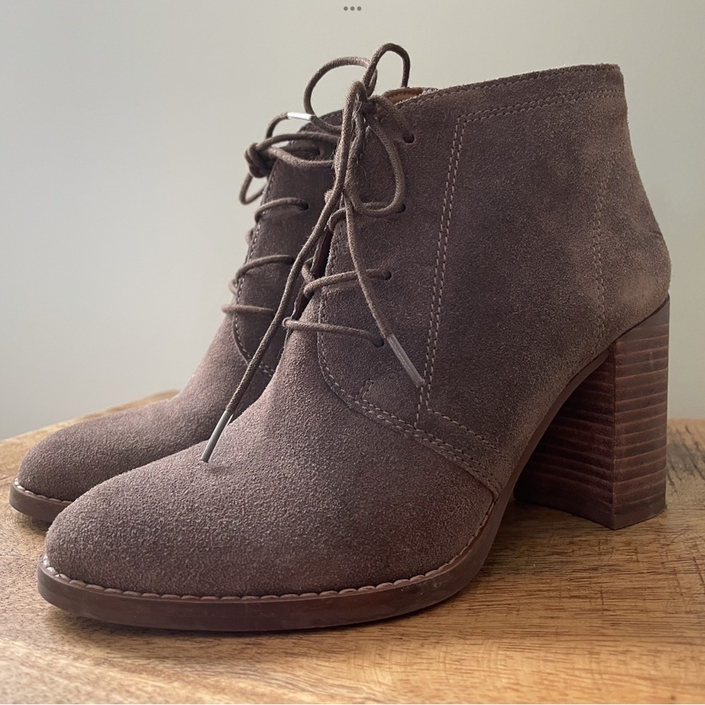 Franco Sarto Grey Suede Leather Block Heel Lace-up Boots